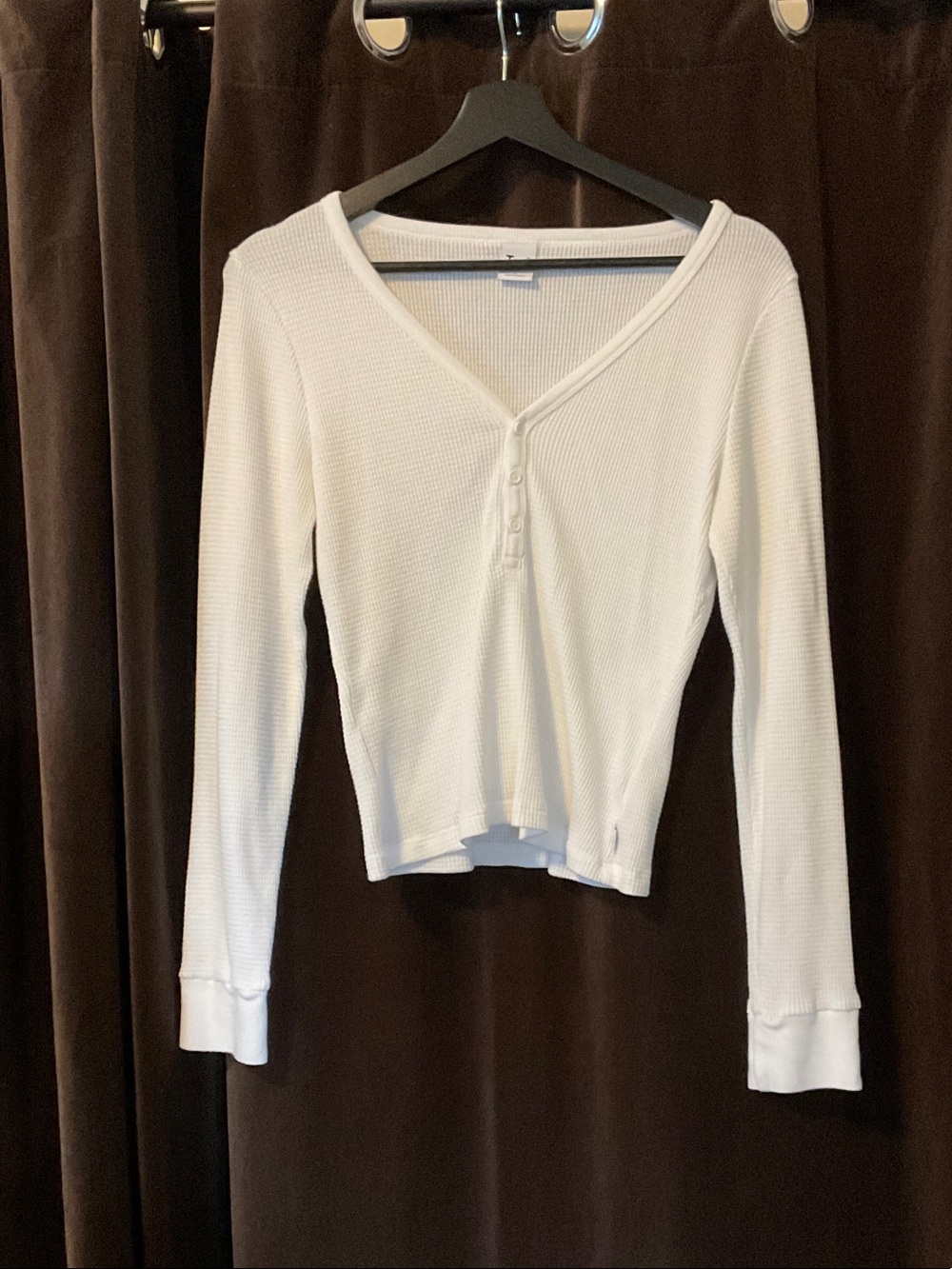 TNA White Waffle Henley Long Sleeve Top